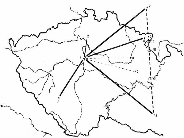 Development of the communications network in Bohemia: Map 1
