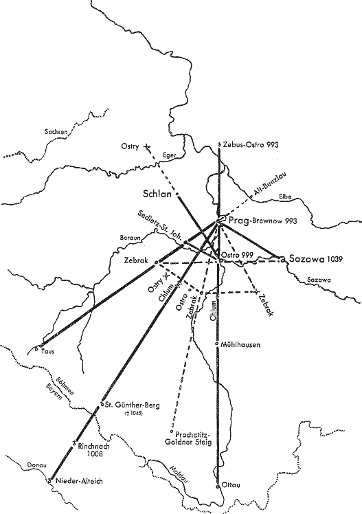 Karte Böhmens: Kommunikationsnetz