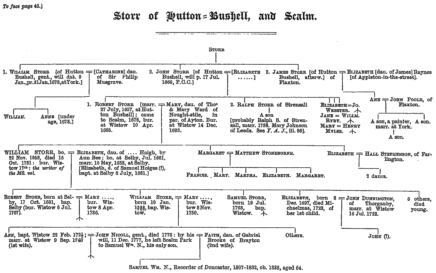 Pedigree chart for the Storr family