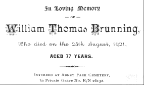 William Thomas Brunning mourning card