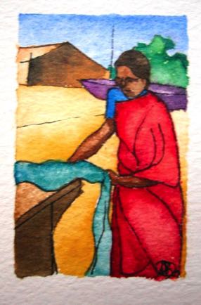 Fisher-Woman, 2"x3", Watercolour Fisher-Woman, 2"x3", Watercolour