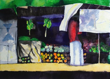 Fruit Stall Kerala, 16½”x11½”, Watercolour