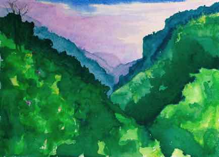 Descending the Western Ghats, 16½”x11½”, Watercolour Descending the Western Ghats, 16½”x11½”, Watercolour