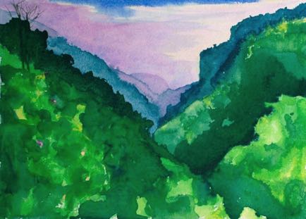 Descending the Western Ghats, 16½”x11½”, Watercolour Descending the Western Ghats, 16½”x11½”, Watercolour