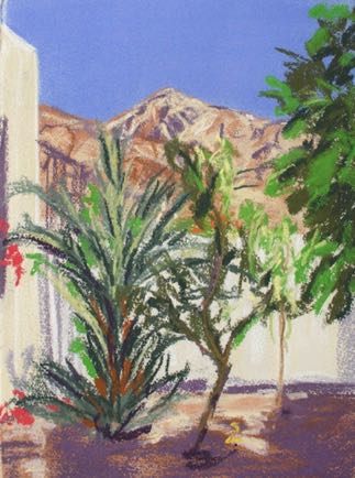 mountains from the Courtyard, pastel on paper, 37cm x 28cm