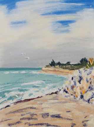 “Looking West,
le Côte Sauvage”,
pastel on paper, 31cm x 23cm “Looking West,
le Côte Sauvage”,
pastel on paper, 31cm x 23cm