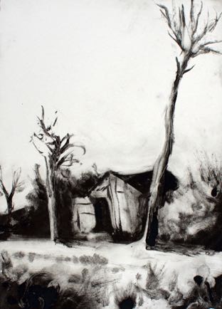 Hut on the sand dunes,
 7"x 9 1/2", Mono-Print