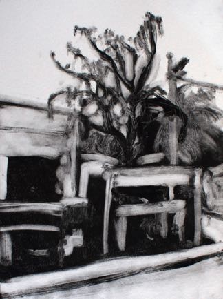 Half build hut in shade of a tree, 
 7"x 9 1/2", Mono-Print