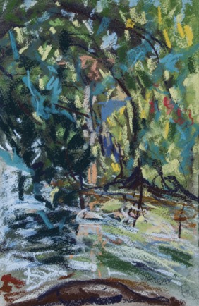 Le Lion river, 
Ruffec, Charente 
Pastel on Paper, 2023, 20cm x 31cm