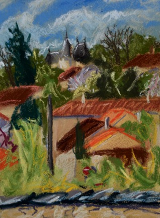 Roof tops and spires
Ruffec, Charente 
Pastel on Paper, 2022, 23cm x 31cm