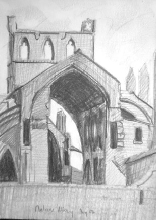Melrose Abbey, 4"x5½", Graphite