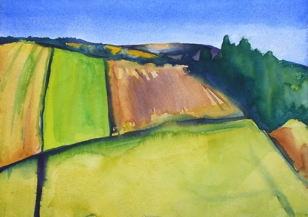 Fields Near Stow Gallashields 1, 11"x8", Watercolour