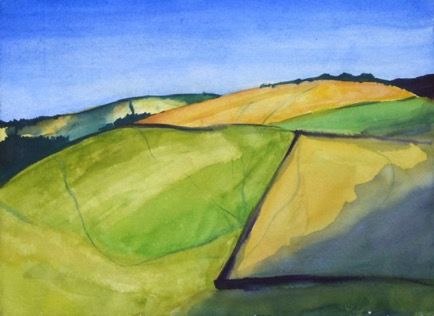Fields Near Stow Gallashields 2, 11"x8", Watercolour