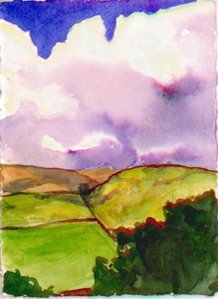 Fields Near Stow Gallashields 7, 5"x6", Watercolour