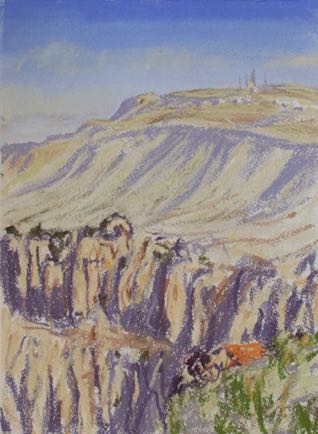 Towards Dana,
pastel on paper, 37cm x 28cm Towards Dana,
pastel on paper, 37cm x 28cm