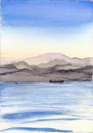 Bulk haulage ship in gulf of Aqaba, Watercolour on paper, 30cm x 21cm