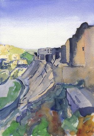 Karak castle, Watercolour on paper, 21cm x 15cm