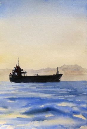Bulk haulage ship in gulf of Aqaba, Watercolour on paper, 21cm x 15cm
SOLD