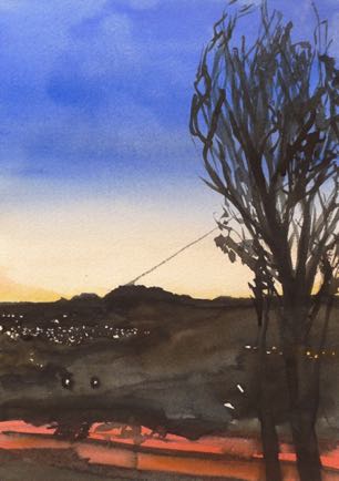 Sunset over Elat, Watercolour on paper, 21cm x 15cm