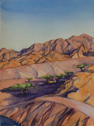 Beduin camp by Aqaba Mountains, Watercolour on paper, 37cm x 28cm
SOLD