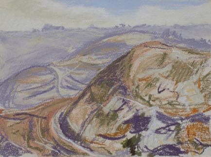 View from Shobak Castle, 
pastel on paper, 28cm x 37cm