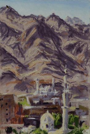 Looking toward the new mosque, 
Aqaba, pastel on paper, 
28cm x 18cm
SOLD