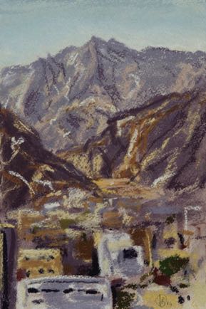 Looking toward the mountains,  
Aqaba, pastel on paper, 
28cm x 18cm
SOLD