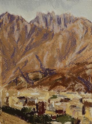 Looking towards the 
mountains, Aqaba ,
pastel on paper, 
18cm x 14cm