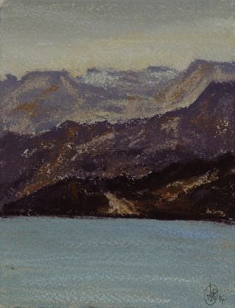 Sinai and the Red Sea,
pastel on paper, 
18cm x 14cm