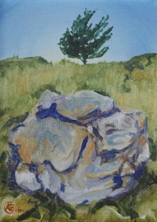 Tree and Rock in Jerash, 
Oil on Linen, 
18cm x 12.5cm