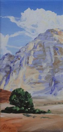 Tree  in front of Wadi Rum 
Oil on Linen, 
30cm x 15cm