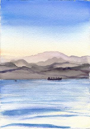 Bulk haulage ship in gulf of Aqaba, Watercolour on paper, 30cm x 21cm Bulk haulage ship in gulf of Aqaba, Watercolour on paper, 30cm x 21cm