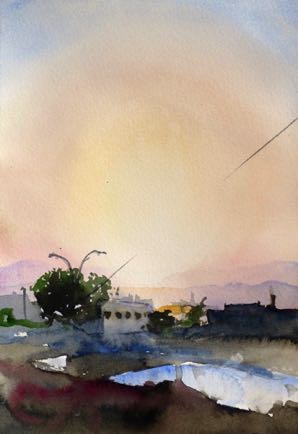 Sunset over Elat, Watercolour on paper, 21cm x 15cm Sunset over Elat, Watercolour on paper, 21cm x 15cm