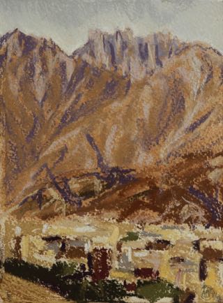 Looking towards the
mountains, Aqaba ,
pastel on paper,
18cm x 14cm Looking towards the
mountains, Aqaba ,
pastel on paper,
18cm x 14cm