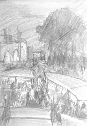 Marrakesh at Night, 4"x5½, Graphite