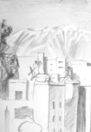 Atlas Mountains from Ouarzazate, 4"x5½, Graphite