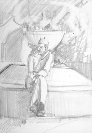 Man in a Fez and Jelaba, 4"x5½, Graphite