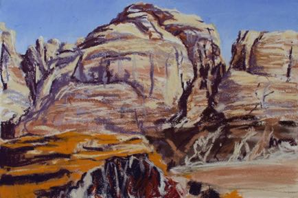 View from the Nabatean Temple,
pastel on paper, 37cm x 56cm View from the Nabatean Temple,
pastel on paper, 37cm x 56cm