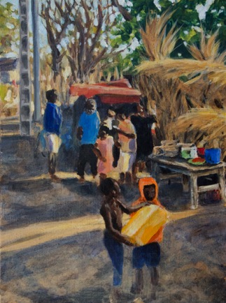 Street children sorting rubbish, Toliara, Madagascar.
Acrylic on Linen board, 2021, 9"x12"
SOLD