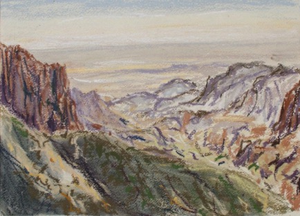 Dana Valley afternoon,
pastel on paper, 28cm x 37cm