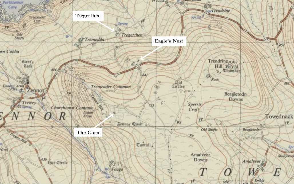 location of Tregerthen, the Eagle's Nest and the Carn