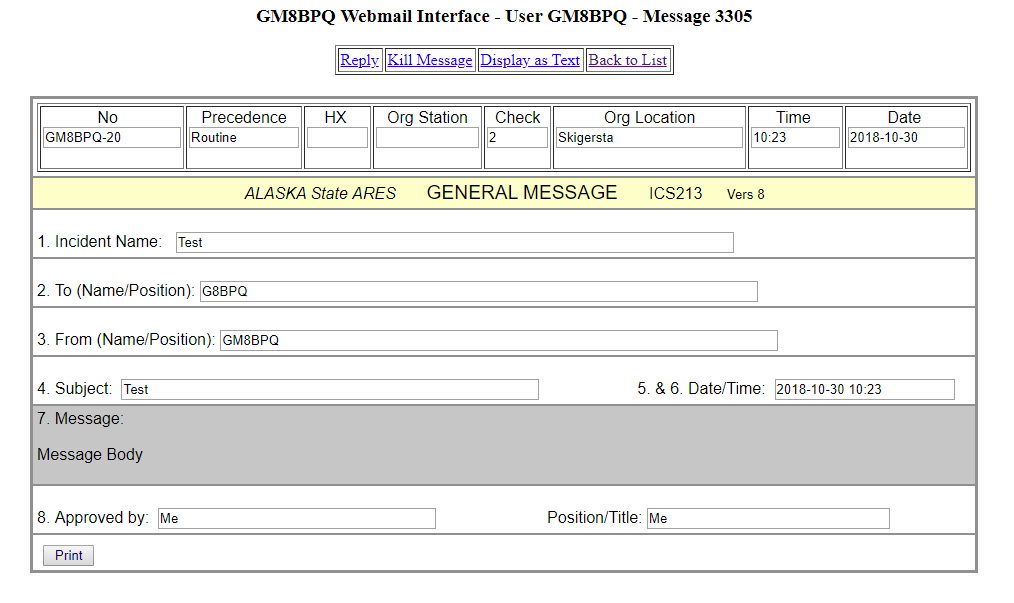 Forms Message Display