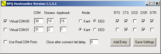 BPQHostModes Dialog