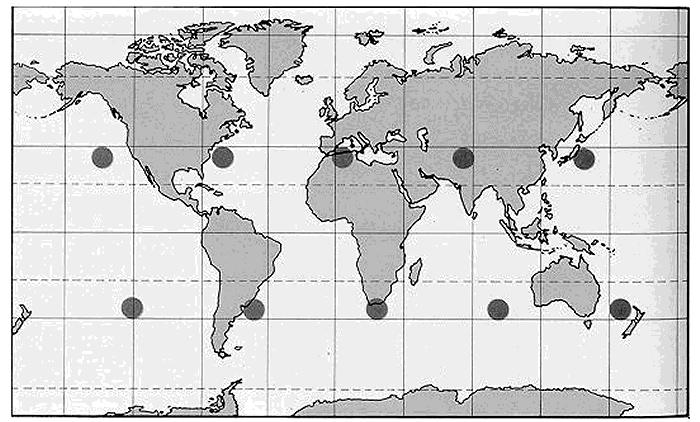 Locations of ten vile vortices, according to Sanderson