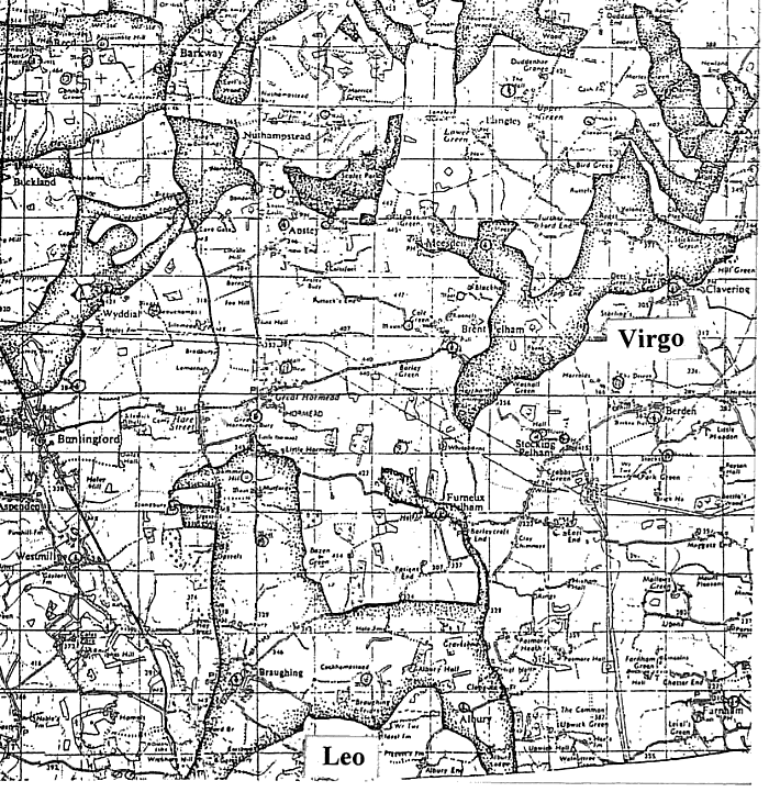 Map of Leo and Virgo in the Nuthampstead Zodiac