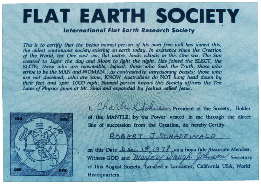 Membership certificate of the Flat Earth Society