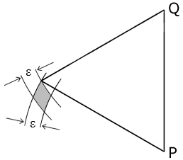 Lozenge-shaped area in which point R must fall