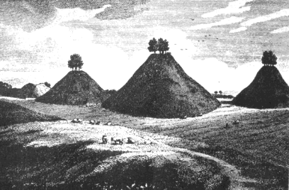 Old engraving of the Bartlow Hills, Essex