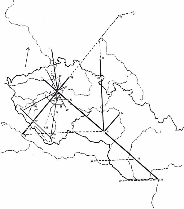 Karte von Mitteleuropa: Kommunikationsnetz