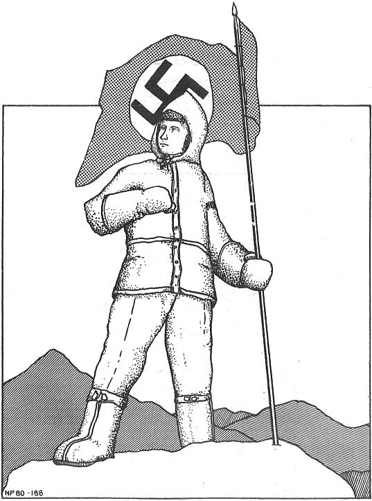 Man with swastika flag on summit of Mt Elbruz